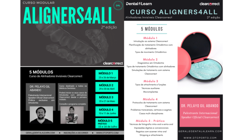 A segunda edição do curso Aligners4All, dedicado aos alinhadores transparentes da ClearCorrect, irá decorrer de março a julho de 2022.